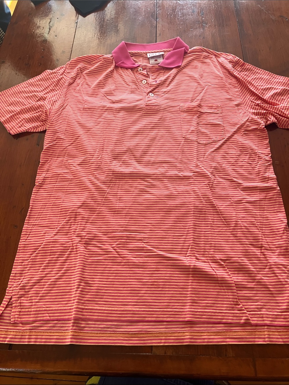 Red Brand Men's Pink Striped Polo with Contrast Collar